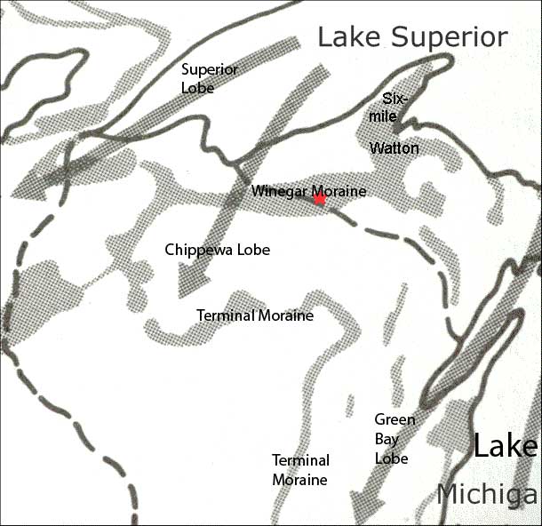 major lobes and moraines